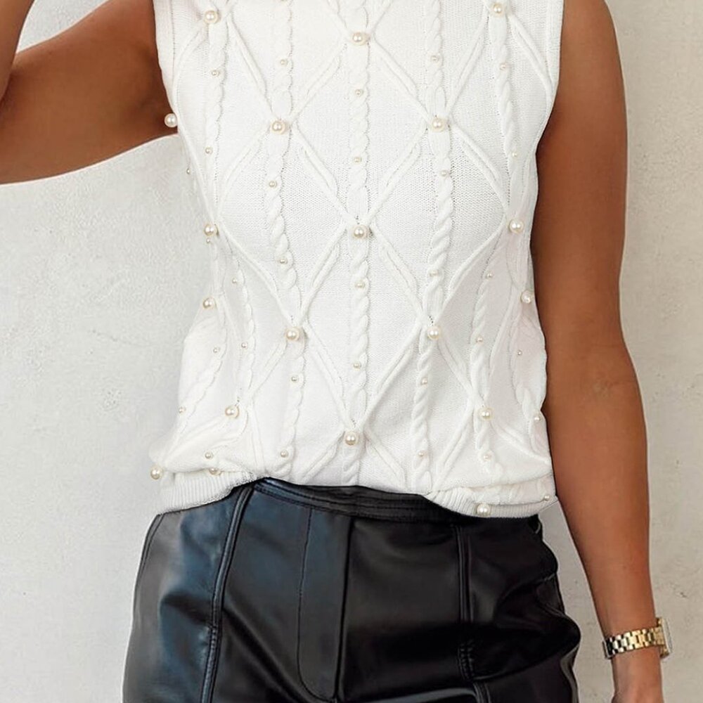 White Pearl Knit Sweater Vest  - S (4 -6)